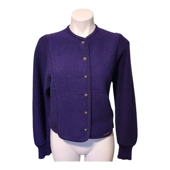 Geiger Wool Cropped Women's Blazer Jacket EU 34 USA Small Vintage Purple Button - Picture 1 of 10